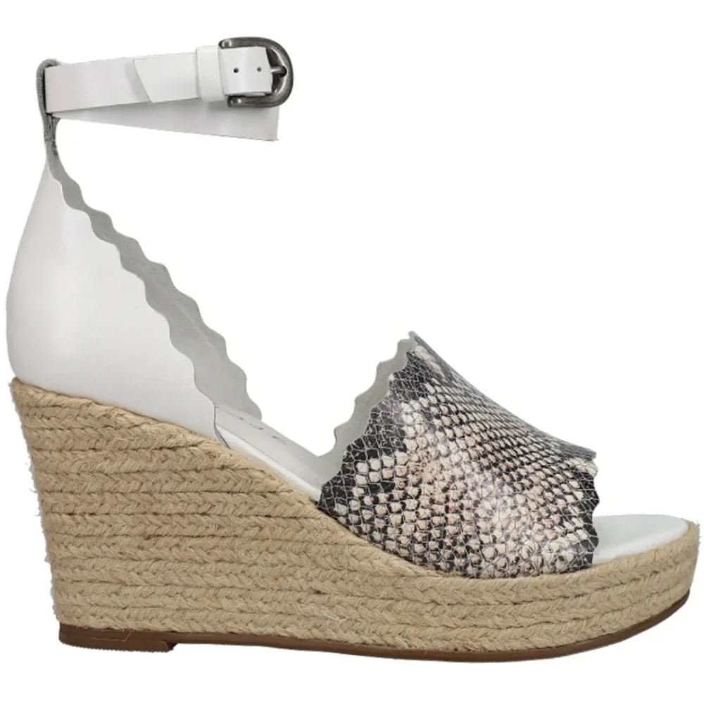 Anthropologie Matisse Roma White Leather Snakeskin Embossed Wedge Sandals Size 9
